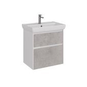 Тумба Lemark COMBI 70 см под 1 раковину, подвесная/напольная, 2 ящика, цвет фасада: Бетон, цвет корпуса: Белый глянец (LM03C70T-Beton)