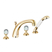 KLUDI 1926 Смеситель для ванны и душа на 4 отверстия, хрустальные рукоятки «Made with Swarovski® Elements», позолоченный, 23 кар (5152445G4)