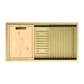 Кухонная мойка Lemark TABAGA 820 прямоугольная из нержавеющей стали с аксессуарами в комплекте: ролл-мат, коландер, разделочная доска цвет: Светлое золото (9938134)