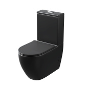Унитаз GR-4446BMSQ (67,5*36*82) ЧЕРНЫЙ МАТОВЫЙ, напольный, БЕЗОБОДКОВЫЙ, ТОРНАДО с тонкой крышкой (GR-4446BMSQ)