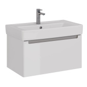 Тумба Lemark BUNO MINI 80 см под 1 раковину, подвесная, 1 ящик, цвет планки: Серый, цвет корпуса, фасада: Белый глянец (LM05BM80T)