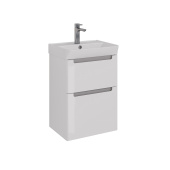 Тумба Lemark BUNO 50 см под 1 раковину, подвесная/напольная, 2 ящика, цвет планки: Серый, цвет корпуса, фасада: Белый глянец (LM04B50T)