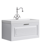 Подвесная тумба Aqwella Empire с одним выдвижным ящиком в белом глянцевом цвете с умывальником из литьевого мрамора (Emp.01.08/W)