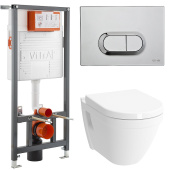 Комплект подвесного унитаз Vitra S50 Rim-Ex с инсталляцией и кнопкой, Сиденье Vitra микролифт (9003B003-7201)
