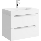 Подвесная тумба Aqwella Cube в белом матовом цвете с двумя ящиками с умывальником из литьевого мрамора (CUB0107W)