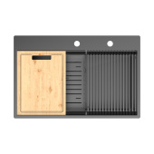 Кухонная мойка Lemark IORDANA 780 прямоугольная из нержавеющей стали с аксессуарами в комплекте: ролл-мат, коландер, разделочная доска цвет: Графит (9936119) Кухонная мойка Lemark IORDANA 780 прямоугольная из нержавеющей стали с аксессуарами в комплекте: ролл-мат, коландер, разделочная доска цвет: Графит (9936119)
