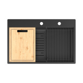 Кухонная мойка Lemark IORDANA 780 прямоугольная из нержавеющей стали с аксессуарами в комплекте: ролл-мат, коландер, разделочная доска цвет: Чёрный матовый (9932120) Кухонная мойка Lemark IORDANA 780 прямоугольная из нержавеющей стали с аксессуарами в комплекте: ролл-мат, коландер, разделочная доска цвет: Чёрный матовый (9932120)