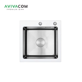 Кухонная мойка со стеклом AVIVACOM 50*50 нано-сатин, белое глянцевое стекло (WG-NS5050)