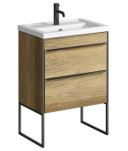 Напольная тумба Aqwella Fargo в цвете дуб балтийский с двумя ящиками с умывальником (FRG0106DB+FRGN380)