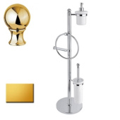 Стойка напольная CEZARES с держателем туалетной бумаги, щёткой для унитаза, полотенцедержателем и диспенсером, золото (OLIMP-WBD-03/24-M)