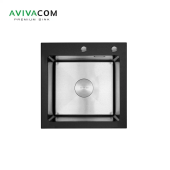 Кухонная мойка со стеклом AVIVACOM 50*50 нано-сатин, черное матовое стекло (BGM-NS5050)