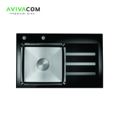 Кухонная мойка со стеклом AVIVACOM 78*50 левая, нано-сатин, черное матовое стекло (BGM-NS7850L) Кухонная мойка со стеклом AVIVACOM 78*50 левая, нано-сатин, черное матовое стекло (BGM-NS7850L)