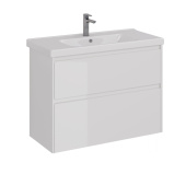 Тумба Lemark COMBI 100 см под 1 раковину, подвесная/напольная, 2 ящика, цвет корпуса, фасада: Белый глянец (LM03C100T)