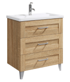 Напольная тумба Aqwella Foster в цвете дуб сонома с тремя ящиками с умывальником (FOS01083DS)
