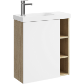 Подвесная тумба Aqwella Alba 60 см левая с одной дверью и открытыми полочками, цвет: корпус - дуб давос, фасад - белый матовый (ALB0106LDD+ALB0706WM)