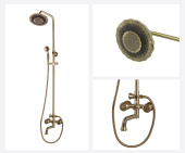 Комплект для ванны и душа Bronze de Luxe двухручковый, излив резной 20 см (душ ДВОЙНОЙ ЦВЕТОК) ROYAL (10121PF/1)