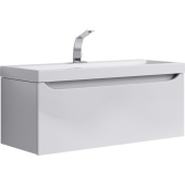 Подвесная тумба Aqwella Verona в цвете акация с одним выдвижным ящиком и полкой, скрытой за фасадом, с умывальником из литьевого мрамора (Ver.01.08/А)