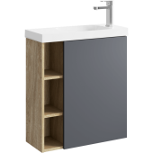 Подвесная тумба Aqwella Alba 60 см правая с одной дверью и открытыми полочками, цвет: корпус - дуб давос, фасад - серый матовый (ALB0106RDD+ALB0706GRМ)