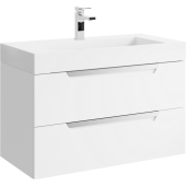 Подвесная тумба Aqwella Cube в белом матовом цвете с двумя ящиками с умывальником из литьевого мрамора (CUB0109W)