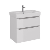 Тумба Lemark BUNO 80 см под 1 раковину, подвесная/напольная, 2 ящика, цвет планки: Серый, цвет корпуса, фасада: Белый глянец (LM04B80T)