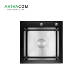 Кухонная мойка со стеклом AVIVACOM 50*50 нано-сатин, черное глянцевое стекло (BG-NS5050) Кухонная мойка со стеклом AVIVACOM 50*50 нано-сатин, черное глянцевое стекло (BG-NS5050)