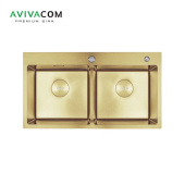 Кухонная мойка с дополнительной чашей AVIVACOM 78*45 нано-золото (NG7845-2)