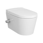 Безободковый подвесной унитаз Vitra VitrA Nest  (c функцией биде, встроенным смесителем, с бачком  VitrA Fresh для моющего средства),  дюропластовое Сиденье Vitra микролифт (5176B003-6233)