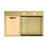Кухонная мойка Lemark IORDANA 780 прямоугольная из нержавеющей стали с аксессуарами в комплекте: ролл-мат, коландер, разделочная доска цвет: Светлое золото (9938118)