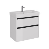 Тумба Lemark COMBI 80 см под 1 раковину, подвесная/напольная, 2 ящика, цвет планки: Чёрный, цвет корпуса, фасада: Белый глянец (LM03C80T-black)