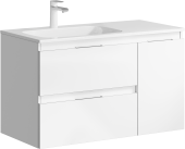 Подвесная тумба Aqwella Accent с двумя ящиками и одной дверью в белом цвете с умывальником из литьевого мрамора (чаша слева) (ACC0109LW)