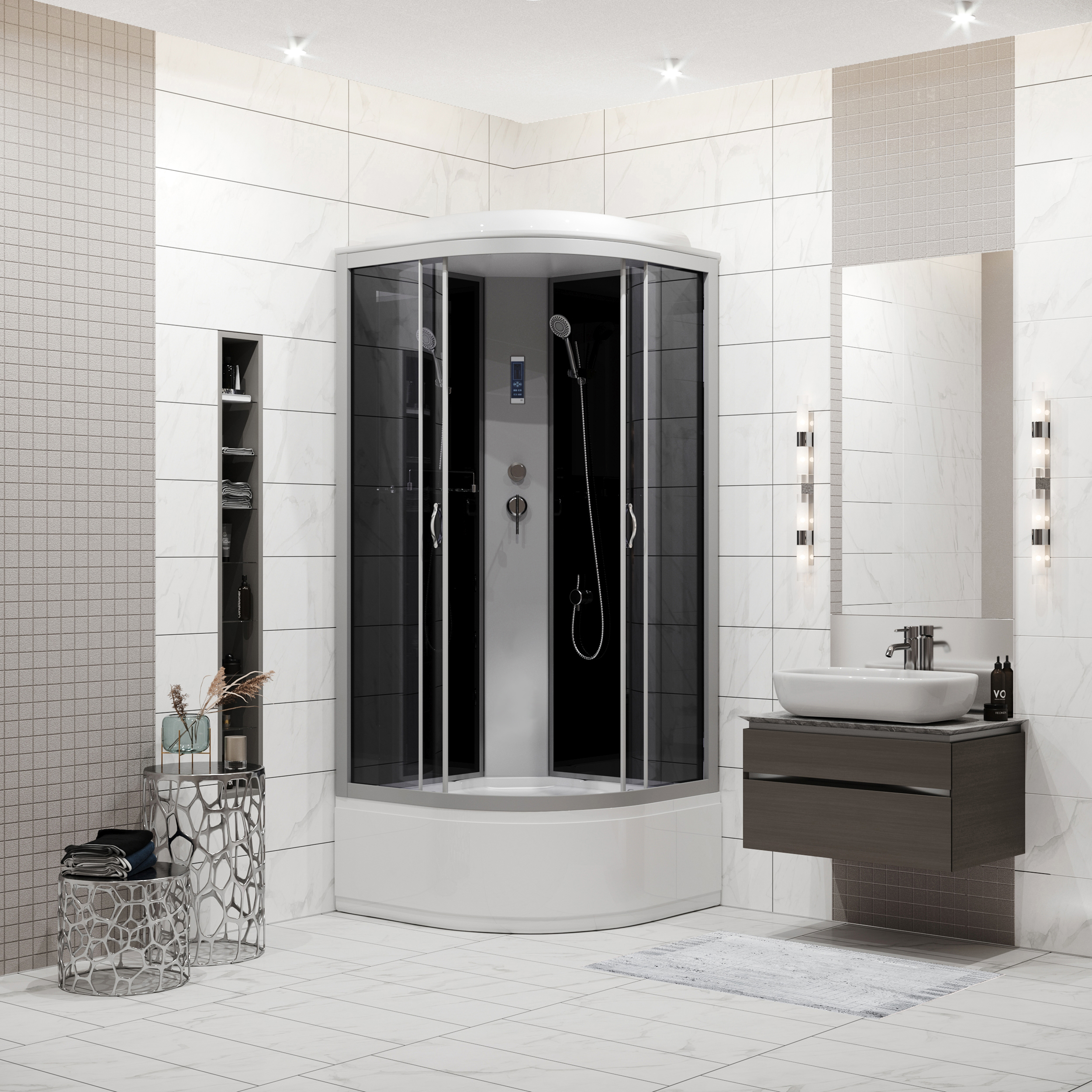 Душ.каб. NG-2508-14P (900х900х2150) высокий поддон(40см) стекло ТОНИРОВАННОЕ 4 места (25081434P)