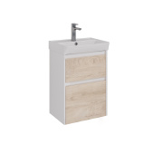 Тумба Lemark COMBI 50 см под 1 раковину, подвесная/напольная, 2 ящика, цвет фасада: Дуб кантри, цвет корпуса: Белый глянец (LM03C50T-dub)