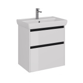 Тумба Lemark COMBI 70 см под 1 раковину, подвесная/напольная, 2 ящика, цвет планки: Чёрный, цвет корпуса, фасада: Белый глянец (LM03C70T-black)