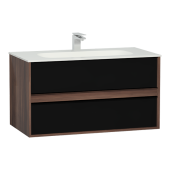 Шкаф Vitra Metropole 100 см с раковиной Infinit из искусственного камня, c 2мя ящиками,  цвет  сливовое дерево, фасад черное акриловое стекло (58183)