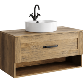 Подвесная тумба Aqwella Craft 100 см с одним ящиком и открытой полкой в цвете дуб балтийский, с умывальником (CRF0110DB)