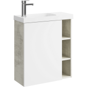 Подвесная тумба Aqwella Alba 60 см левая с одной дверью и открытыми полочками, цвет: корпус - светлый камень, фасад - белый матовый (ALB0106LLS+ALB0706WM)