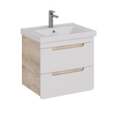 Тумба Lemark OLIVIA 65 см под 1 раковину, подвесная, 2 ящика, цвет корпуса: Дуб кантри, цвет фасада: Белый глянец (LM08OL65T)