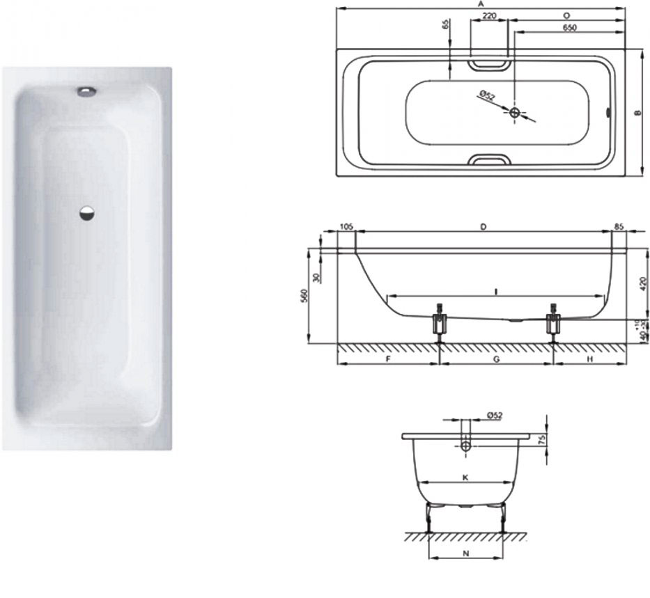 Ванна прямоугольная Bette - Select стальная 170х75 (3412-000)