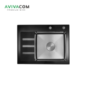 Кухонная мойка со стеклом AVIVACOM 65*50 правая, нано-сатин, черное матовое стекло (BGM-NS6550R) Кухонная мойка со стеклом AVIVACOM 65*50 правая, нано-сатин, черное матовое стекло (BGM-NS6550R)