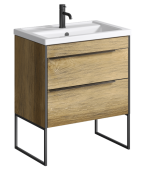 Напольная тумба Aqwella Fargo в цвете дуб балтийский с двумя ящиками с умывальником (FRG0107DB+FRGN440)
