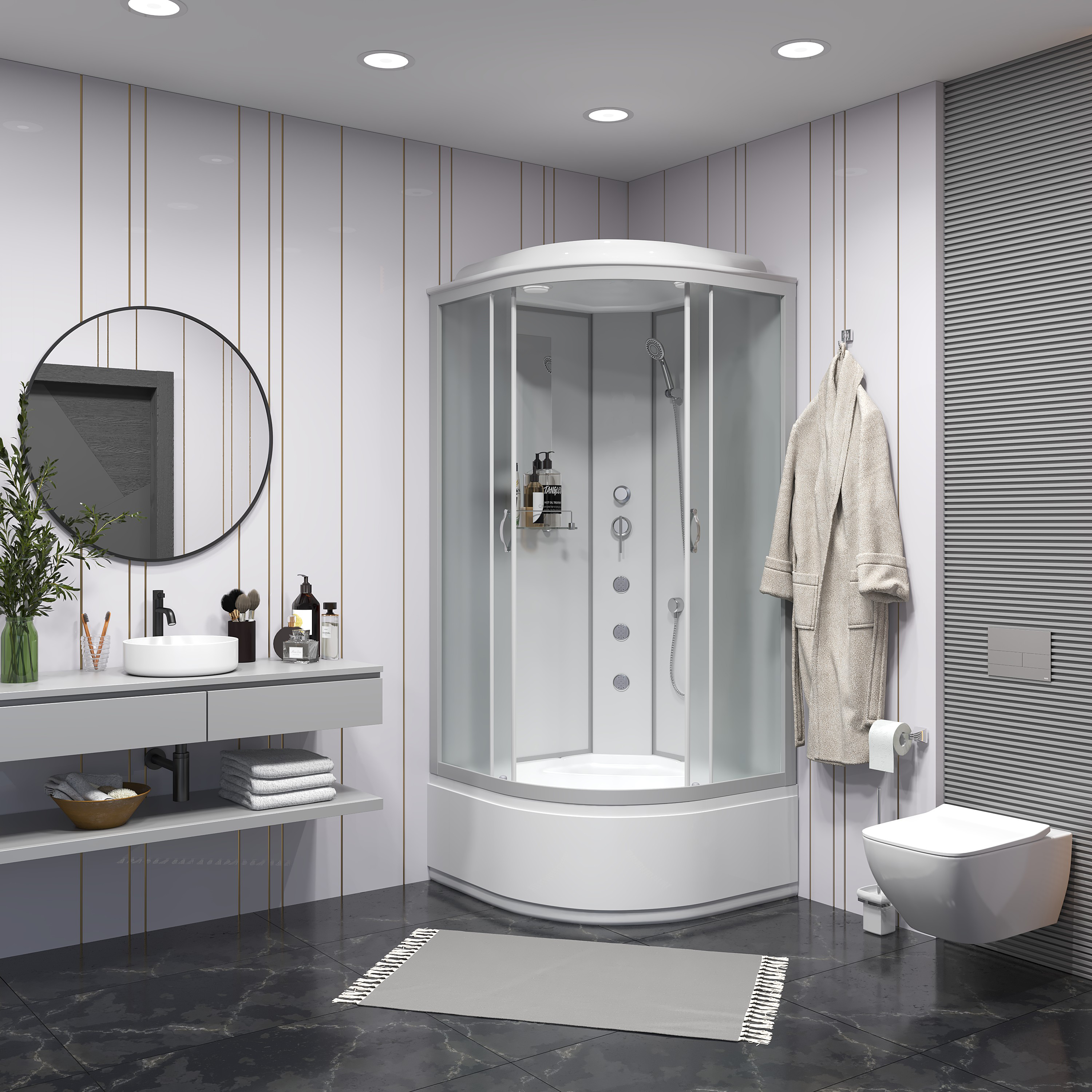 Душ.каб. NG-2308-14G (900х900х2150) высокий поддон(40см) стекло МАТОВОЕ 4 места (23081424G)