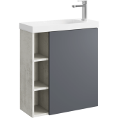 Подвесная тумба Aqwella Alba 60 см правая с одной дверью и открытыми полочками, цвет: корпус - светлый камень, фасад - серый матовый (ALB0106RLS+ALB0706GRМ)