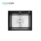 Кухонная мойка со стеклом AVIVACOM 60*50 нано-сатин, черное глянцевое стекло (BG-NS6050)