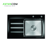 Кухонная мойка со стеклом AVIVACOM 78*50 правая, нано-сатин, черное матовое стекло (BGM-NS7850R) Кухонная мойка со стеклом AVIVACOM 78*50 правая, нано-сатин, черное матовое стекло (BGM-NS7850R)