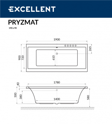 Ванна акриловая EXCELLENT Pryzmat 190x90 (WAEX.PRY19WH)