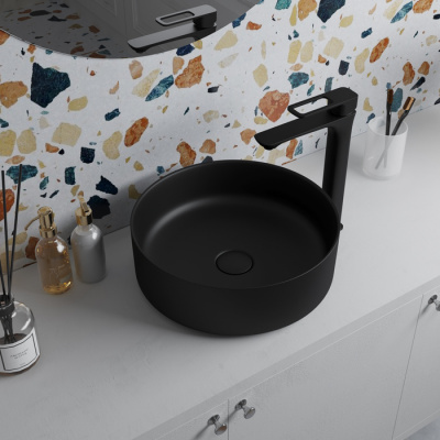 Чёрный матовый умывальник накладной, Ray, IDDIS (RAYBM03i27)
