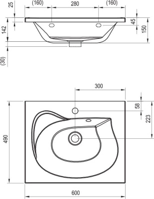Умывальник Ravak ROSA II 600 с переливом прямоугольный (XJ201160000)