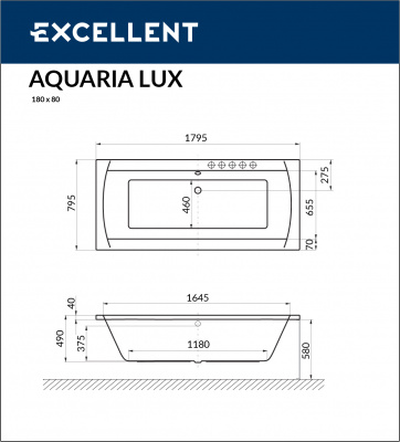Ванна акриловая EXCELLENT Aquaria Lux 180x80 (WAEX.AQU18WH)
