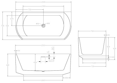 Акриловая ванна ABBER (AB9488-1.5)