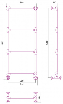 Водяной полотенцесушитель Сунержа - Ренессанс 1304 1260x500 (00-0280-1250)
